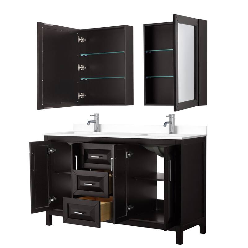 Daria 60 Inch Double Vanity, Cultured Marble Top, Medicine Cabinets