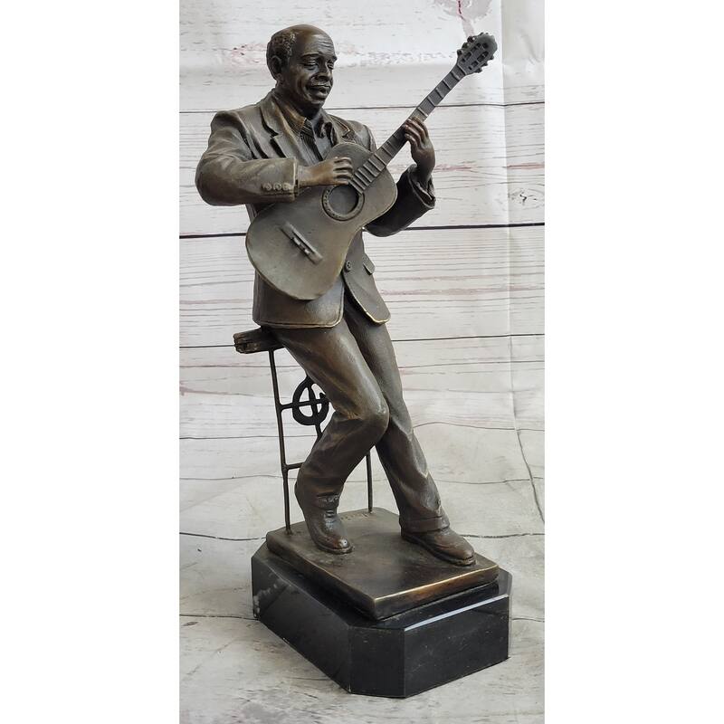 African American Black Folk Musician Playing Guitar Bronze Sculpture Statue Figure Art