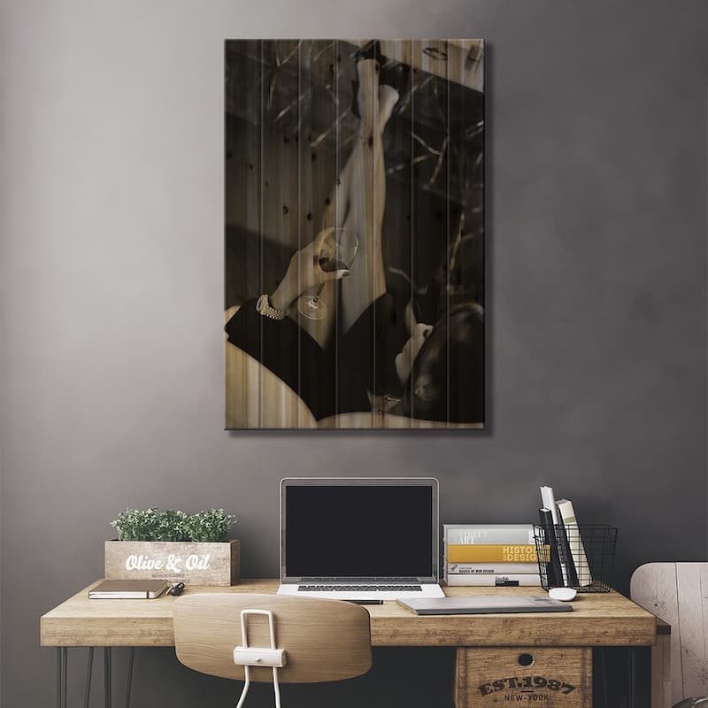 Wine Glass Print On Wood by Yura Ashi - Multi-Color