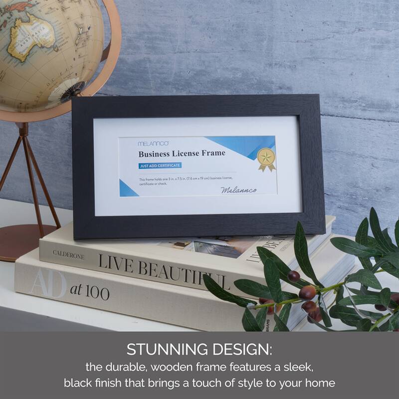 Melannco MDF Business License Frame, 11.5X6.5 Inch, Black