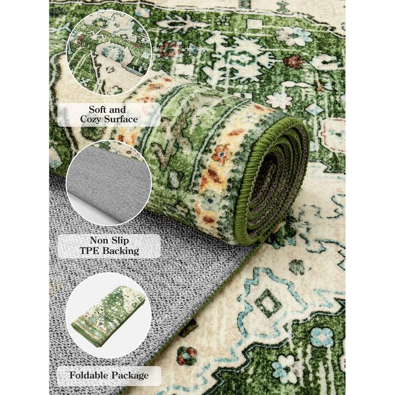 Boho Tribal Square 8x8 Area Rug, Washable Bedroom Rug Dining Room Rugs