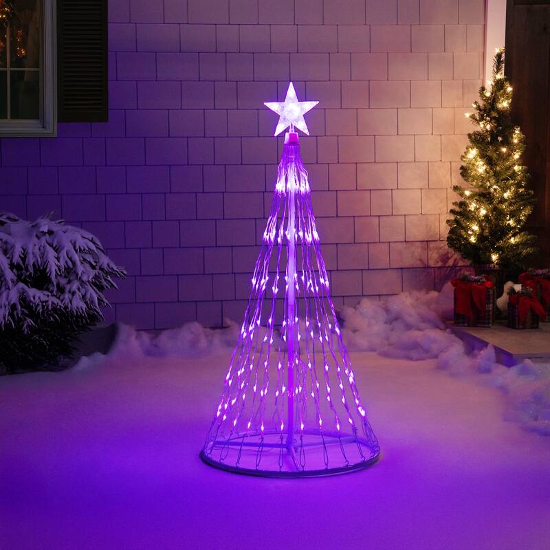 LED Lighted Christmas Cone Tree with Star Outdoor Decoration - 4' - Purple