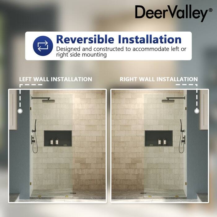 DeerValley 32"×78" Single Fixed Glass Panel For Shower, Thick Frameless Tempered Safety Glass Shower Screen