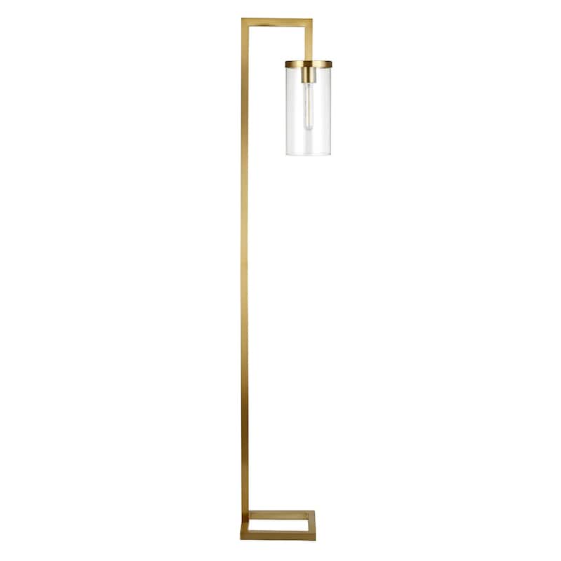 Metal Reading Floor Lamp with Glass Shade and Foot Switch - 9” x 11” x 67” (D x W x H) - Brass Transparent