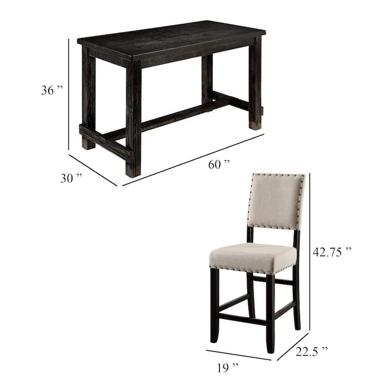 Bega 4pc Counter Height Table, Bench n Chair Set, Ivory Fabric, Black