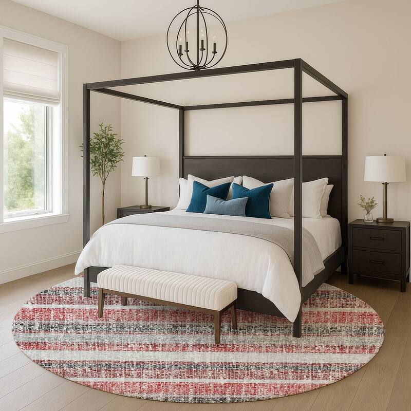 Premium Washable Super Soft Vintage Stripe Mayfield Rug - Burgundy - 8' x 8'