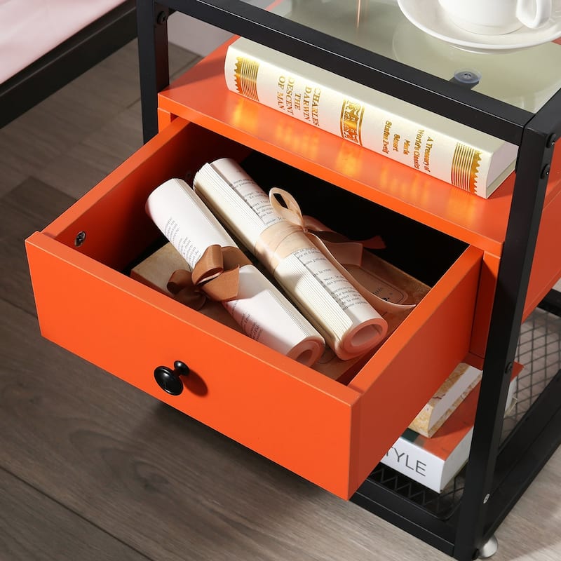 VECELO Modern Square Nightstands Set of 2 with Tempered Glass Top