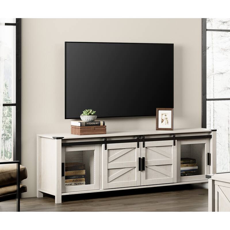 Sliding Barn Door TV Stand Cabinet, Entertainment Center for 75" TV - White