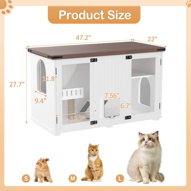 Large Cat Litter Box Enclosure with LED Light and Stairs for Stylish Cat Furniture and Scratch Area