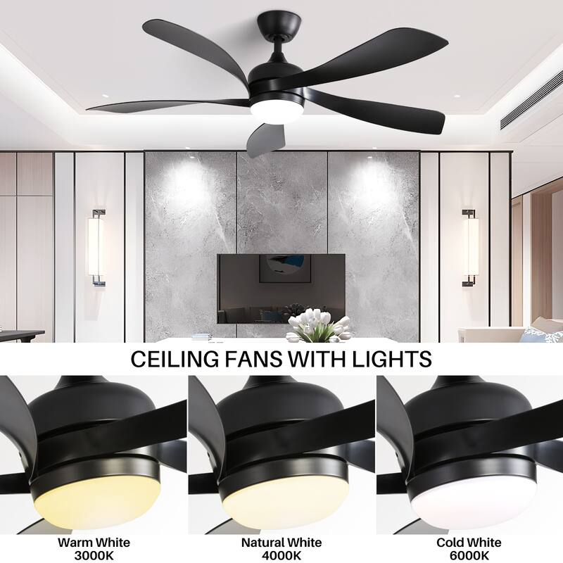 52 Inch Ceiling Fan with Light and Remote for Living Room Bedroom Dining Room Patio Farmhouse - 52 Inches