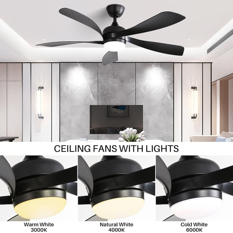 52" Downrod Ceiling Fan with Light and Remote,Reversible DC Motor,for Living Room Bedroom Patio - 52 Inches
