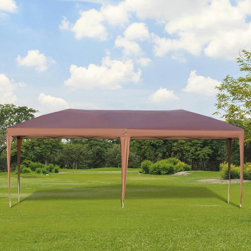 10' x 19.2' Outdoor Gazebo Pop Up Canopy Party Tent with Carrying Bag - Coffee