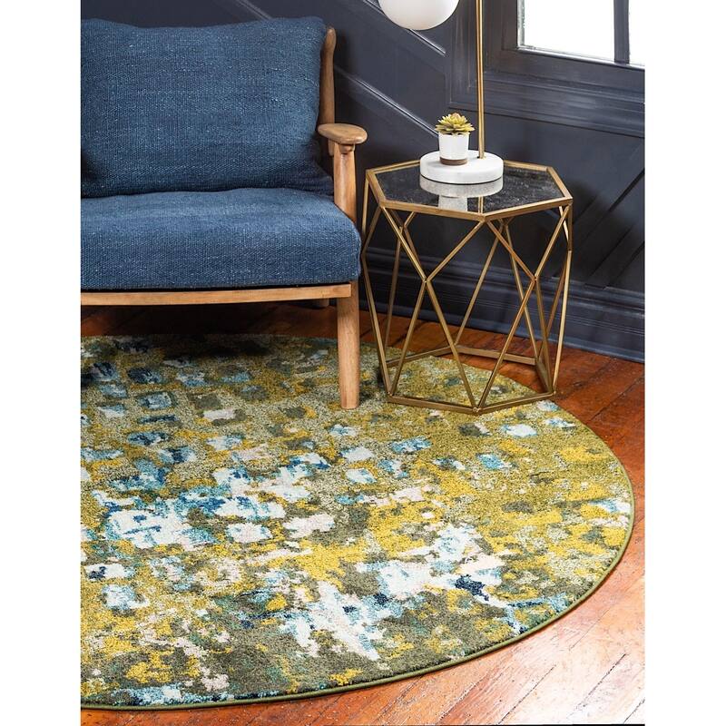 Contemporary Zhale Collection Area Rug - 8' Round - Green