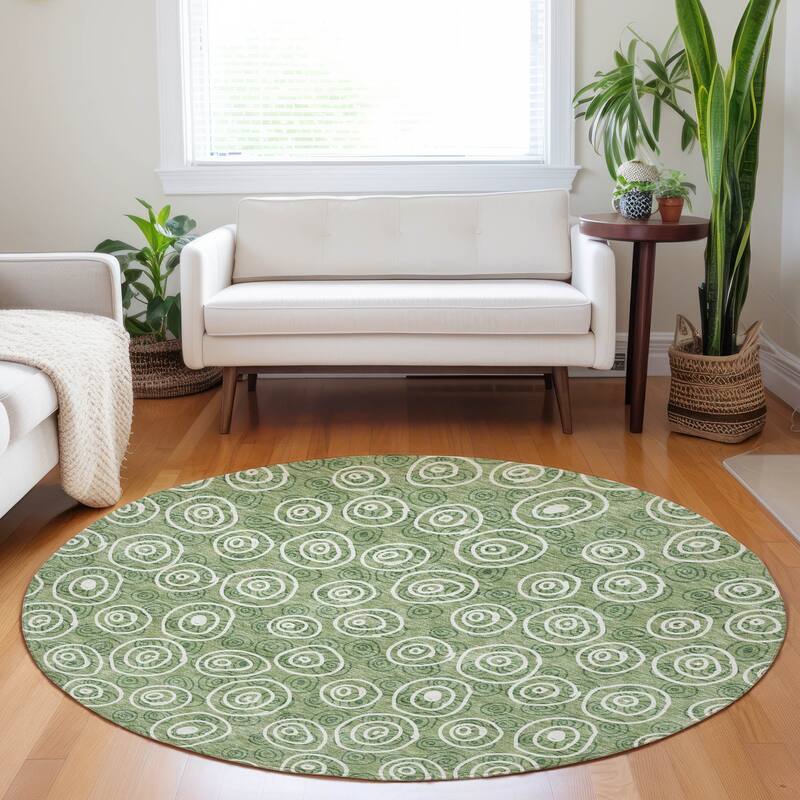 Premium Washable Super Soft Contemporary Zazzle Mayfield Rug - Green - 8' x 8' - Round
