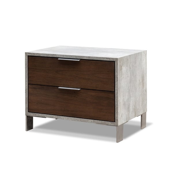 Modern Dark Walnut and Concrete Nightstand with Two Drawers Bed Bath