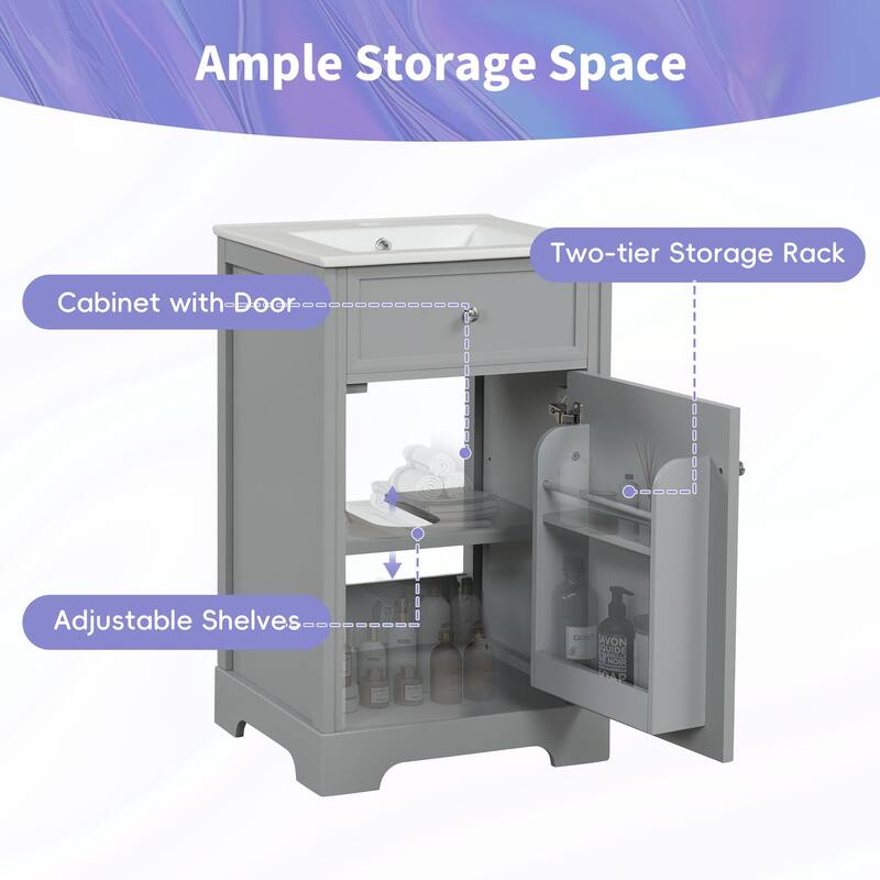 20" Bathroom Vanity with Sink, Bathroom Cabinet with Soft Closing Door, Storage Rack and Adjustable Shelve