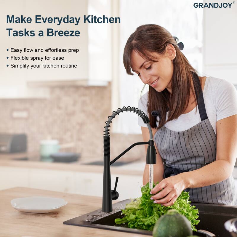 GRANDJOY Single Handle Pull Down Kitchen Faucet with Spot Resistant Finish