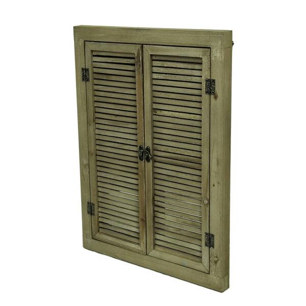 Shop Rustic Wood Frame Wall Mirror W Shutter Doors 24 Inch Brown