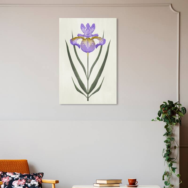 Wynwood Studio Canvas Floral and Botanical A Pretty Flower Purple and Dark Green Modern & Contemporary Wall Art Canvas Print - 20 x 30