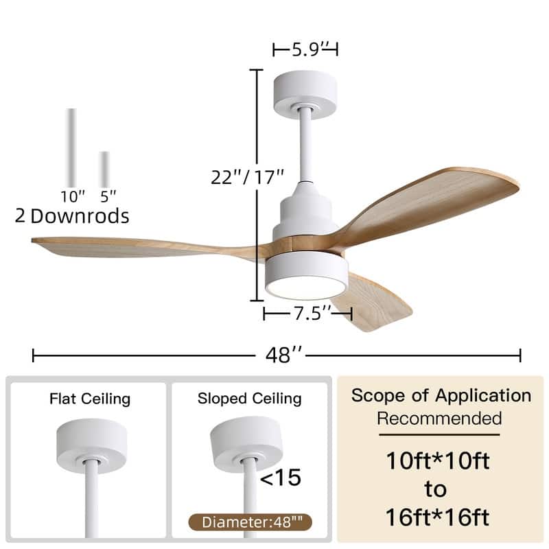 Sofucor 48/52 Inch Wood Ceiling Fan with Light and Remote/Smart App Voice Control, Dimmable Lights Included