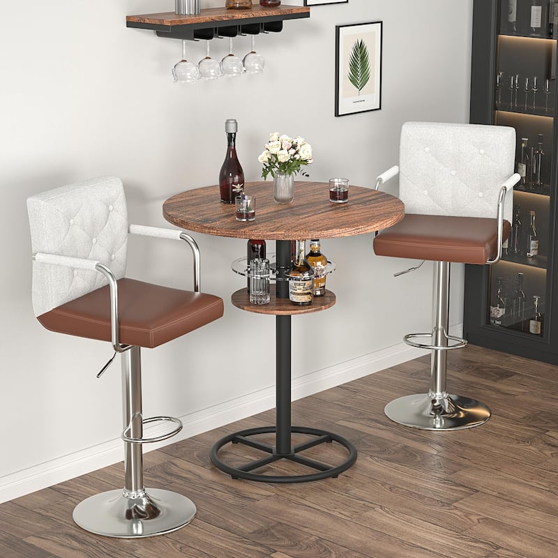 VECELO Height Adjustable Bar Stools Set of 4 Swivel PU Leather Barstool with Back and Arms for Kitchen Island