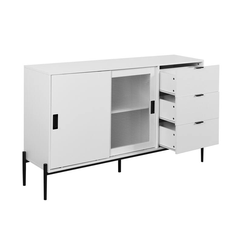 Modern Buffet Cabinet with Glass Sliding Door and 3 Drawers