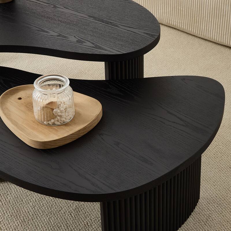 2-Piece Modern Irregular Shape Coffee Table Set for Living Room,Easy Assembly Nesting Coffee Tables