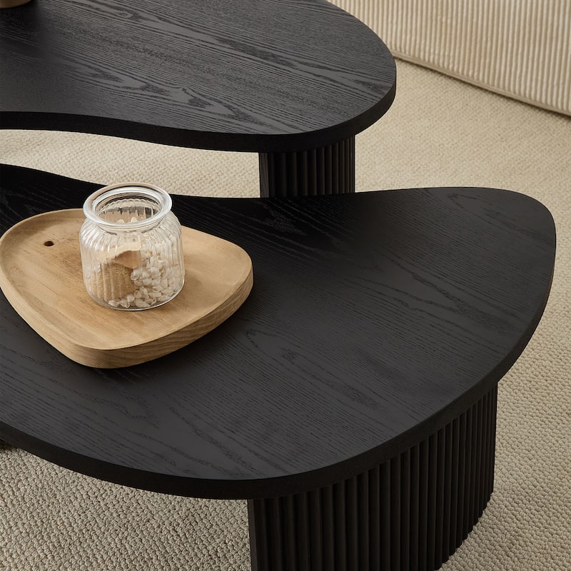 2-Piece Set, Modern Coffee Table Set Nesting Coffee Tables Irregular Shape Coffee Tables, for Living Room, Black