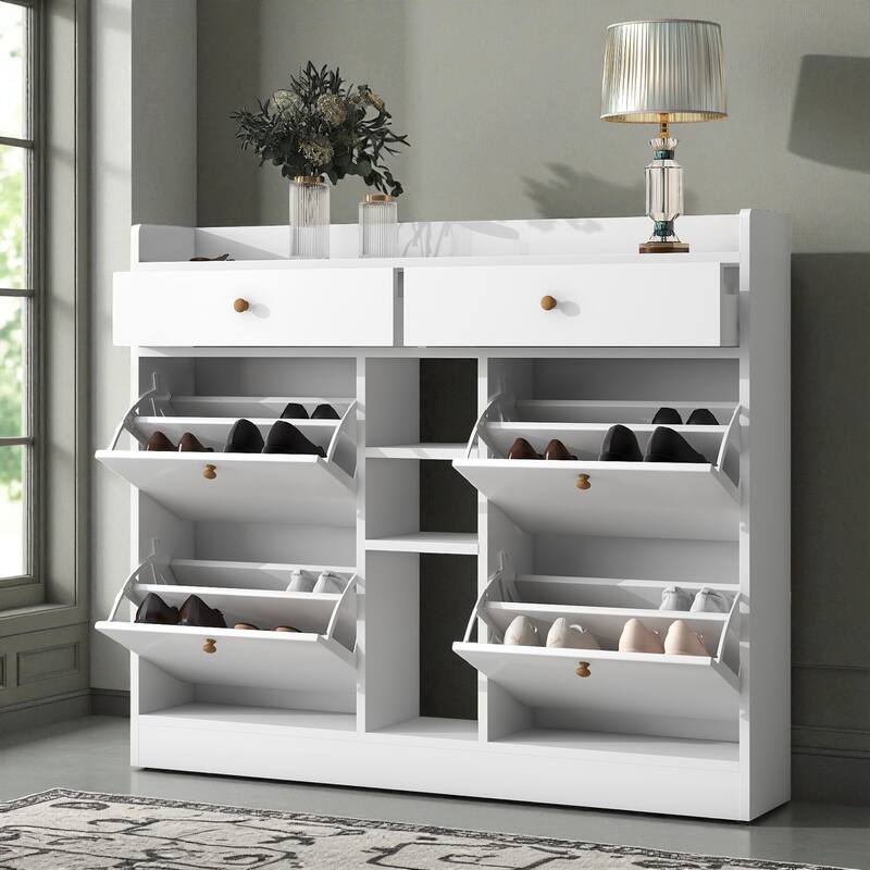 50.7" Modern 4-Drawer Tipping Bucket Shoe Cabinet, Freestanding 2-Tier Shoe Storage Organizer for Entryway and Hallway
