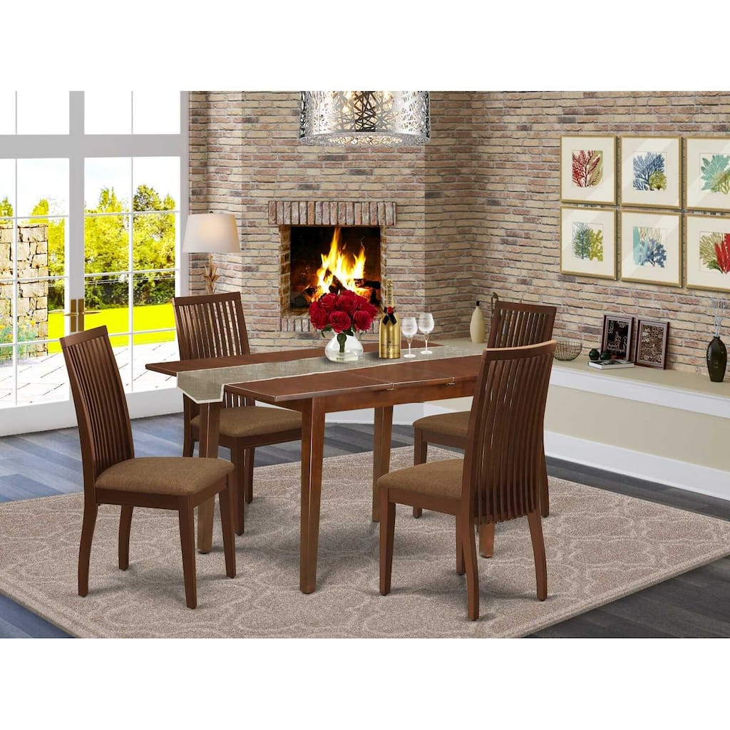 5-Piece Mahogany Finish Solid Wood Top - Rectangular Dining Room Set - Seats 4