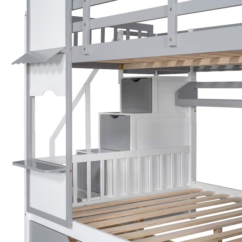 Bunk Bed with 2 Drawers 3 Shelves and Slide