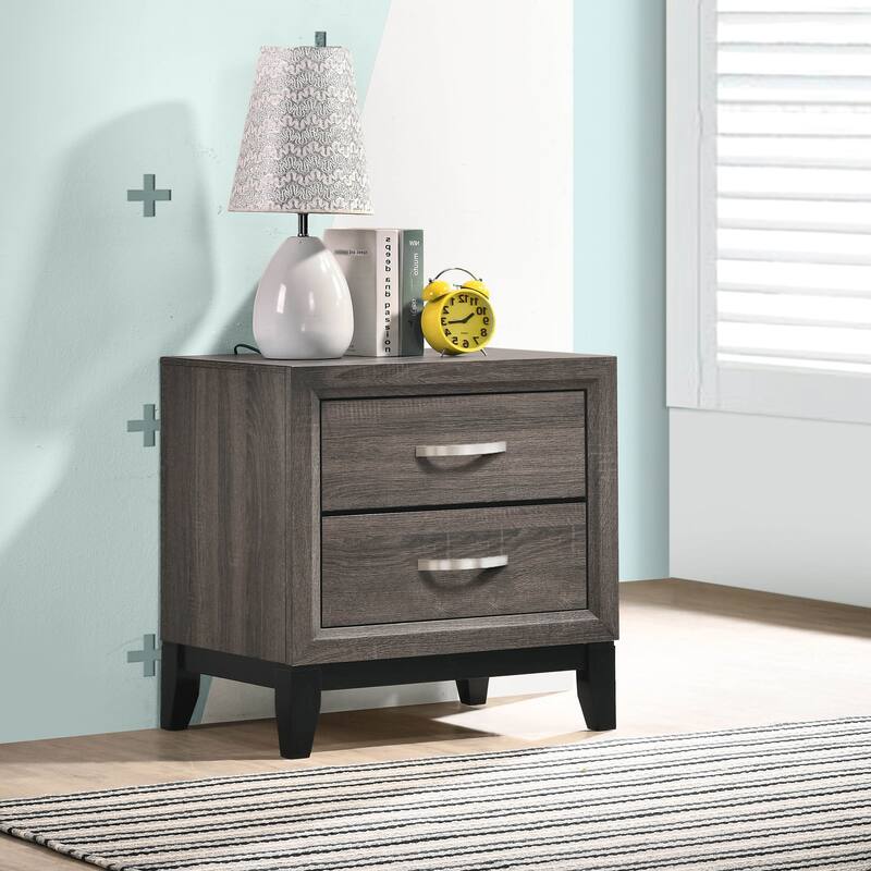 Grey Oak 2-Drawer Nightstand with Metal Handle - Oak