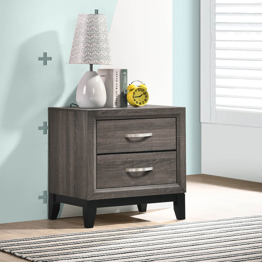 Grey Oak 2-Drawer Nightstand with Metal Handle