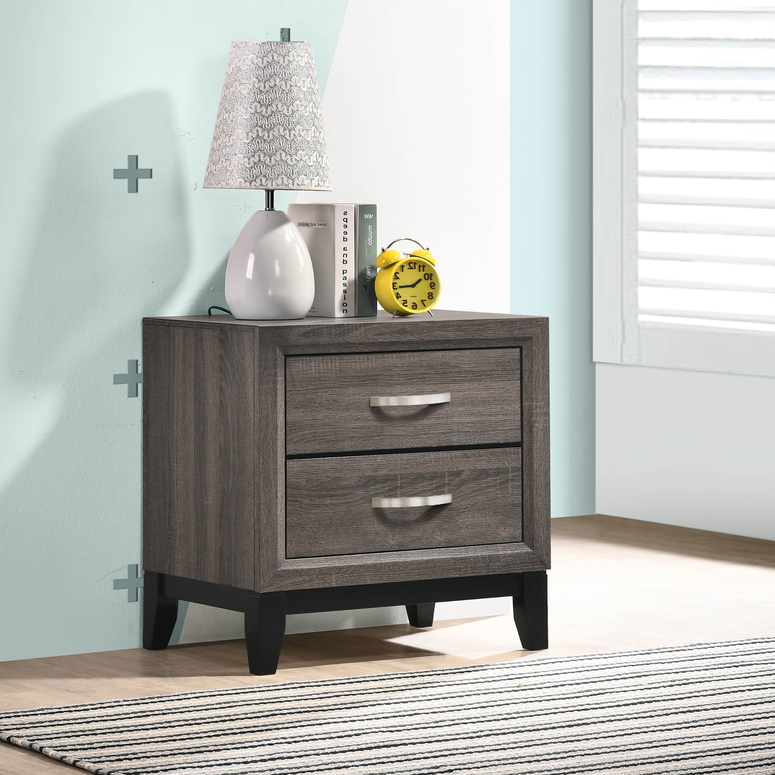 Stephan Grey Oak 2-Drawer Nightstand For Living Room