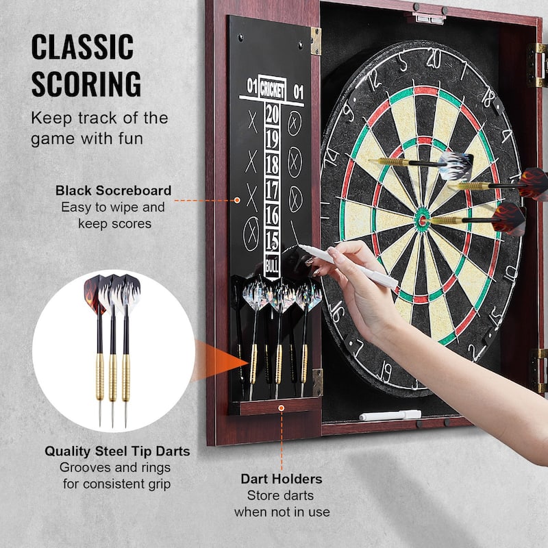 Official Size Cabinet Complete Accessory Steel Tip Dartboard with Rotatable Steel Number Ring - 18"x1.5"