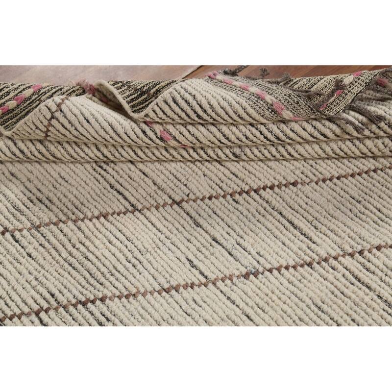 All-Over Ivory Moroccan Oriental Area Rug Hand-Knotted Wool Carpet - 4'9"x 8'9"