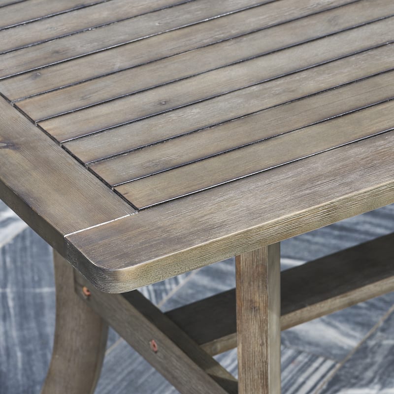 Hakan Wood Patio Curvy Legs Table and Stacking Chair Set