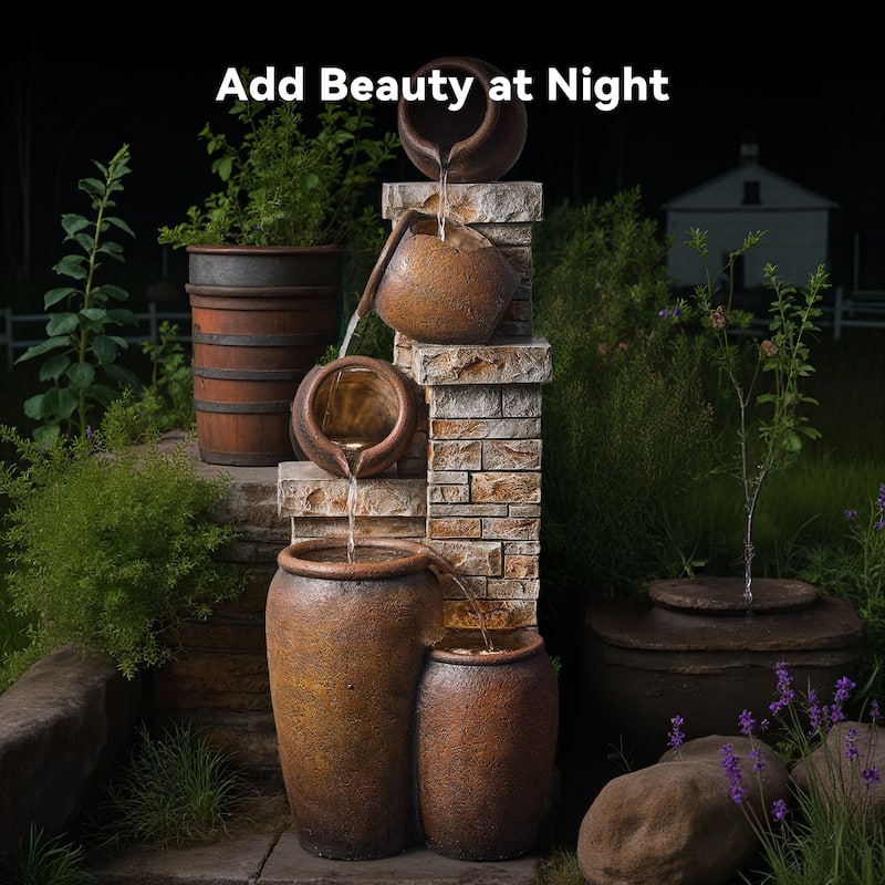 Glazed Terracotta Pots Polyresin Cascade Water Fountain Weather Resistant
