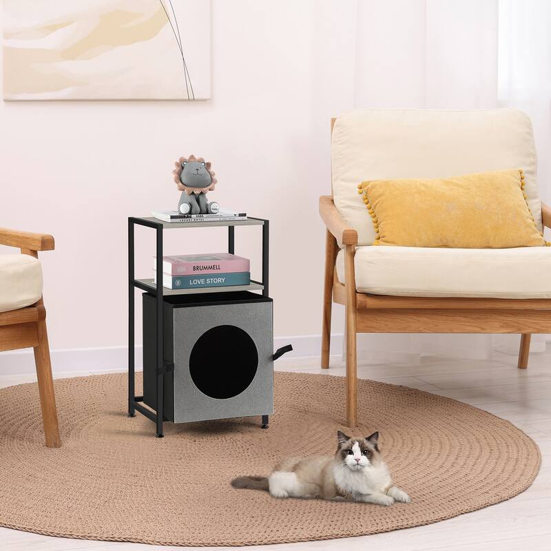 Hidden Cats House End Table with Storage Shelf
