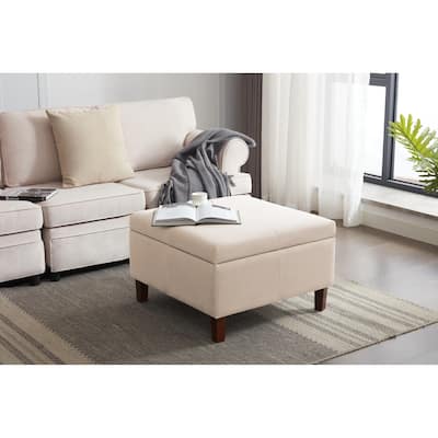Porthos Home Jamar Fabric Square Storage Ottoman with Rubberwood Legs