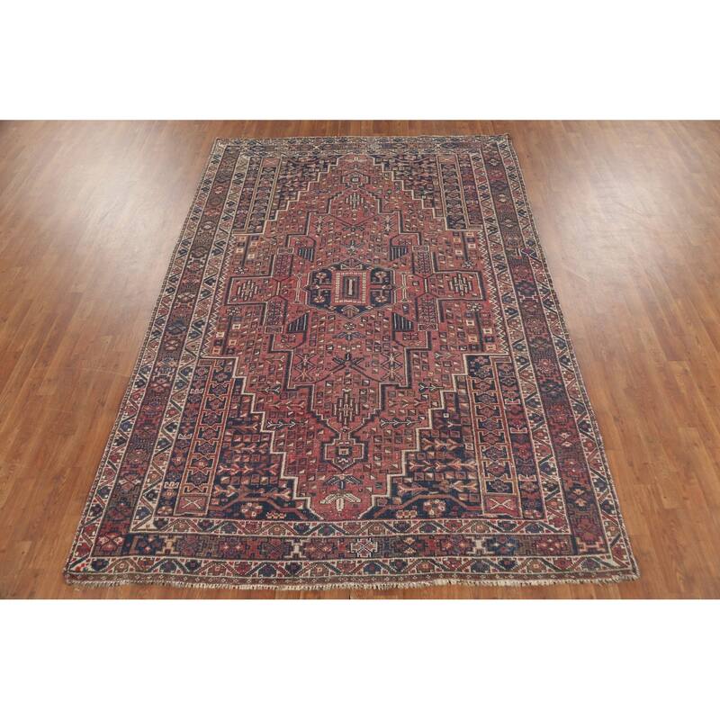 Geometric Sirjan Persian Vintage Area Rug Handmade Wool Carpet - 6'7"x 9'7"