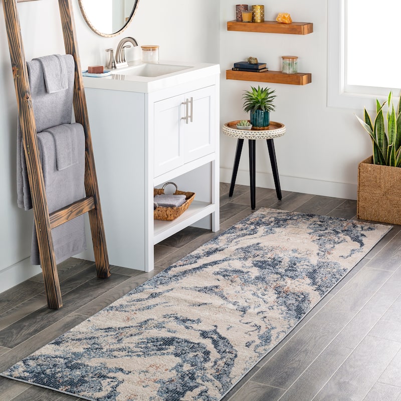 Livabliss Olcay Modern Abstract Area Rug - Blue - 2' 6" x 10'