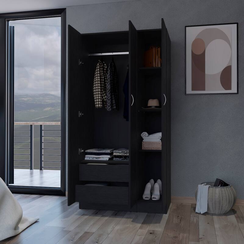 Augusta 3-Door Wardrobe with Hanging Rod White
