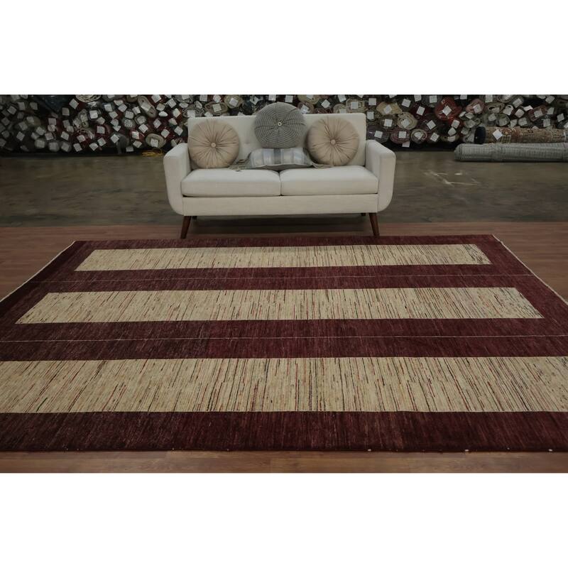 Hand Knotted Oriental 100% Wool Carpet Modern Geometric Red Gabbeh Area Rug - 10' 2'' X 8' 2''