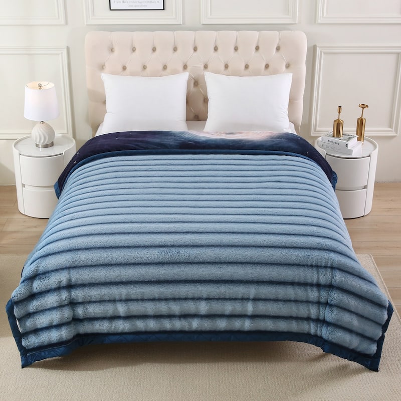 Warm Fleece Blanket Striped Fluffy Plush Bed Blanket 85"x93", 9lbs