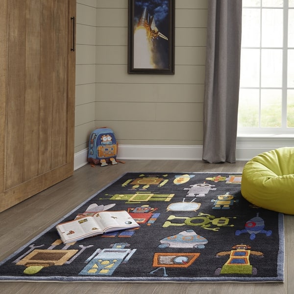 Shop Momeni Lil Mo Whimsy Steel Blue Robots Hand Tufted And Hand