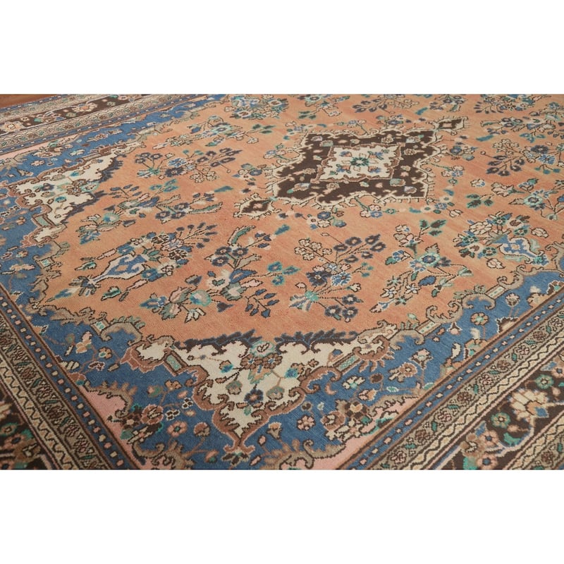 Orange Floral Hamedan Persian Area Rug Hand-Knotted Wool Carpet - 8'6" x 11'11"