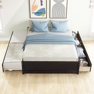 Full Kids Platform Bed with Twin Trundle and 2 Drawers