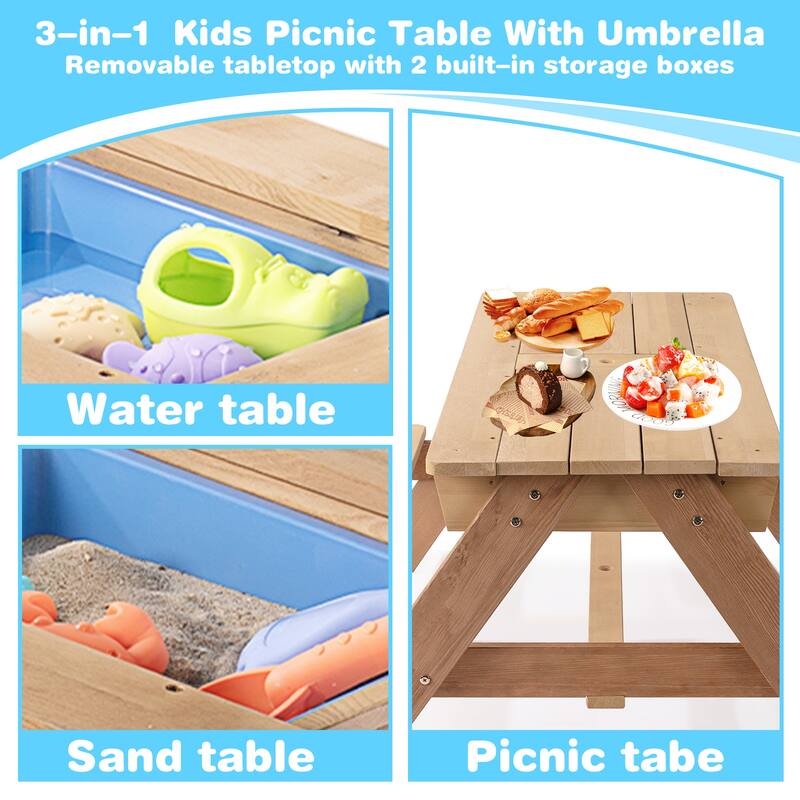 3-in-1 Kids Outdoor Wooden Picnic Table