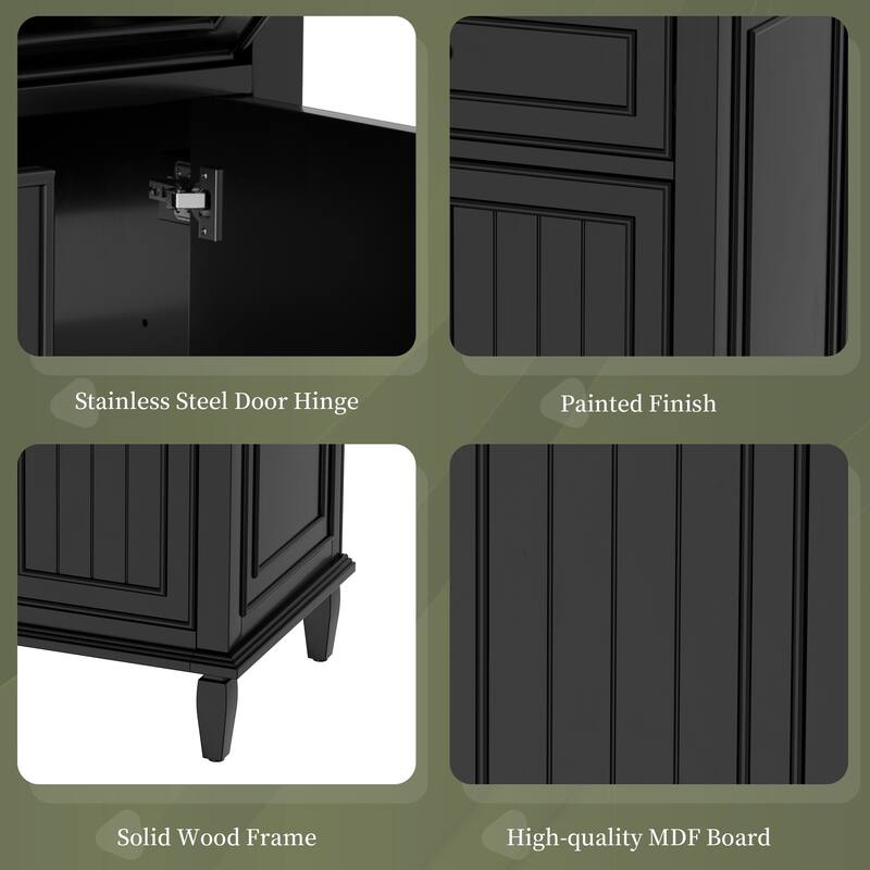 24" Bathroom Vanity with Sink, Flip Drawer, 2 Side Drawers, Solid Wood Frame, Ceramic Top, Freestanding Cabinet